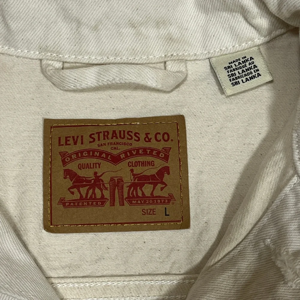 Levis Mens Cream Denim Trucker Jacket L Button Streetwear Utility Classic - Picture 6 of 9
